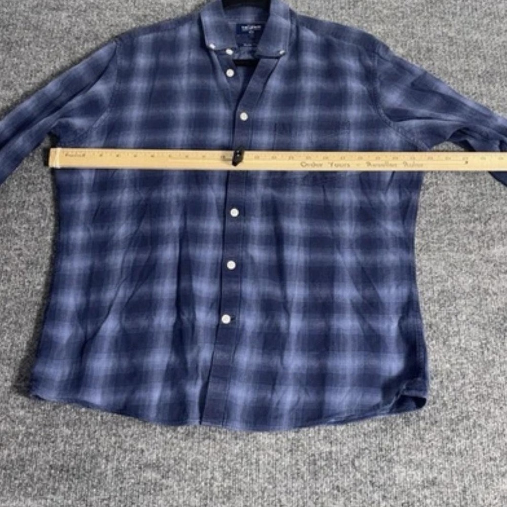 T.M. Lewin Shirt Mens Medium Blue Plaid Brushed Cotton Button Down Long Sleeve - Picture 8 of 16